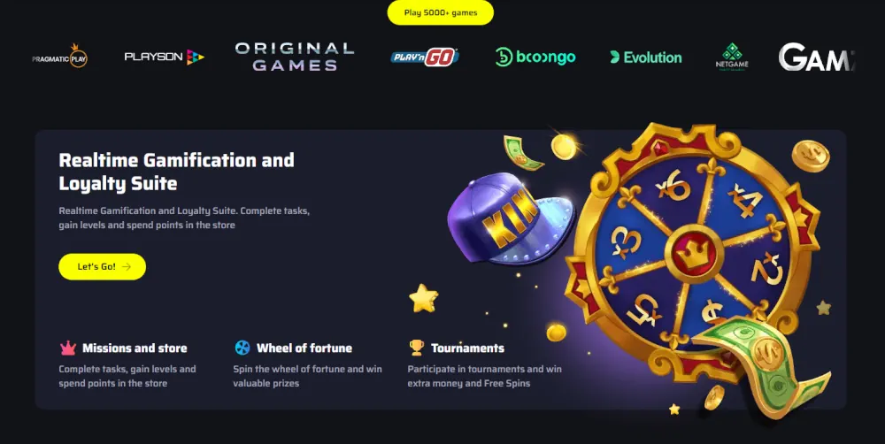 BDM Bet realtime gamification interface with loyalty rewards and wheel of fortune.